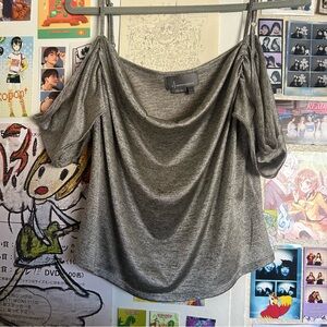 Anthropologie Metallic Gray Cowl Neck Top